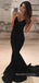 Popular Black Mermaid V-neck Spaghetti Straps Long Evening Prom Dresses, MR9031