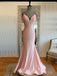 Mermaid Pink Satin Spaghetti Straps Long Evening Prom Dresses, Formal V-neck Prom Dress, MR9032