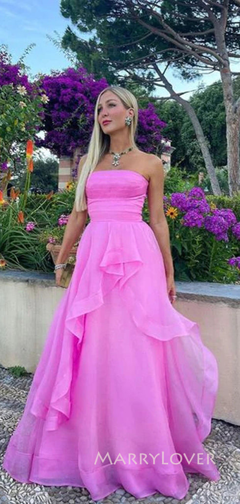 Popular A-line Strapless Long Evening Prom Dresses, MR9034