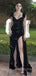 Mermaid Sweetheart Black Sequins Side Slit Long Evening Prom Dresses, MR9039