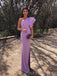 One Shoulder Lilac Mermaid Side Slit Long Evening Prom Dresses, MR9045