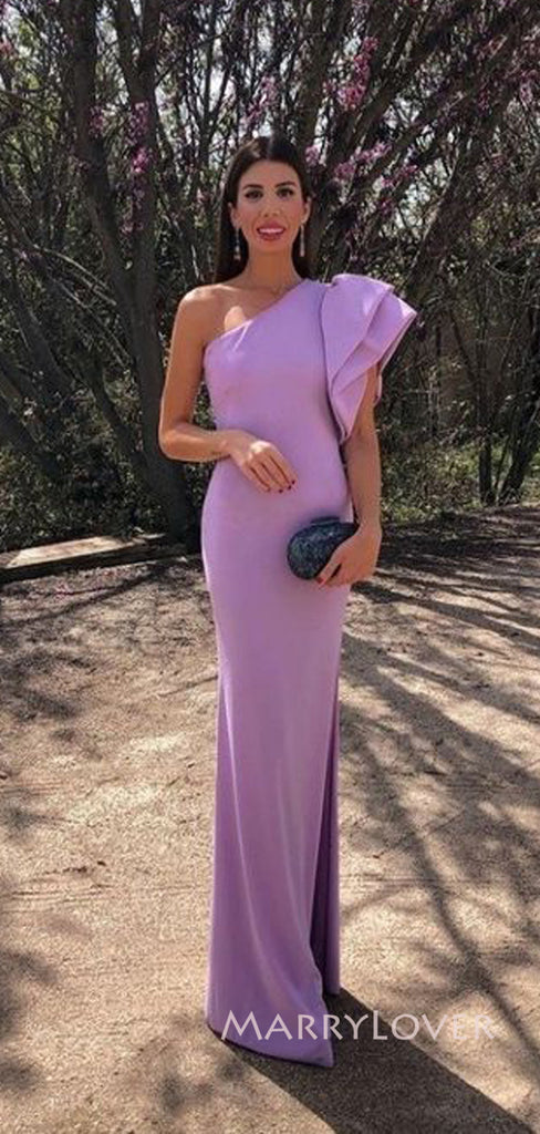 One Shoulder Lilac Mermaid Side Slit Long Evening Prom Dresses, MR9045