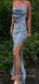 Simple Blue Satin Mermaid Long Evening Prom Dresses, Spaghetti Straps Prom Dress, MR9046
