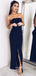 Strapless Mermiad Black Side Slit Long Evening Prom Dresses, MR9048