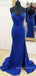 Mermiad Side Slit Royal Blue Long Evening Prom Dresses, Spaghetti Straps Prom Dress, MR9051