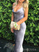 Cowl-neck Silver Grey Satin Mermaid Long Evening Prom Dresses, Spaghetti Straps Prom Dress, MR9056