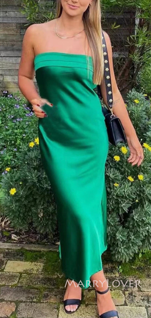 Strapless Emerald Green Satin Mermaid Long Evening Prom Dresses, Backless Prom Dress, MR9057