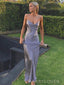 Popular Grey Satin Mermaid Spaghetti Straps Long Evening Prom Dresses, Cowl-neck Prom Dress, MR9058