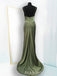 Sage Green Satin Cowl-neck Mermaid Spaghetti Straps Long Evening Prom Dresses, MR9061