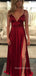 Sexy Spaghetti Straps V-neck Satin Long Evening Prom Dresses, A-line Prom Dress, MR9062