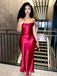 Sexy Red Satin Mermaid Spaghetti Straps Long Evening Prom Dresses, MR9065