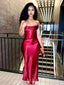 Sexy Red Satin Mermaid Spaghetti Straps Long Evening Prom Dresses, MR9065