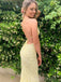 Yellow Tulle Appliques Mermaid Spaghetti Straps Long Evening Prom Dresses, MR9070