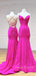 Backless Fuchsia Mermaid Spaghetti Straps Long Evening Prom Dresses, V-neck Prom Dress, MR9072