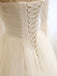 Gorgeous Champagne Tulle A-line Tulle Long Evening Prom Dresses, Off Shoulder Long Sleeves Wedding Dress, MR9074
