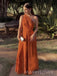 Popular Burnt Orange A-line One Shoulder Long Evening Prom Dresses, MR9083