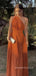 Popular Burnt Orange A-line One Shoulder Long Evening Prom Dresses, MR9083