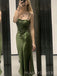Spaghetti Straps Satin Mermaid Side Slit Long Evening Prom Dresses, MR9087