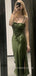 Spaghetti Straps Satin Mermaid Side Slit Long Evening Prom Dresses, MR9087