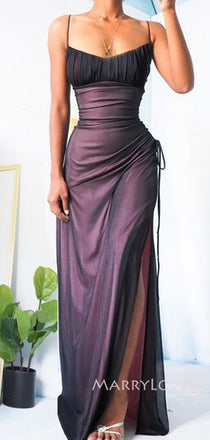 Popular Black Pink Mermaid Spaghetti Straps Long Evening Prom Dresses, Side Slit Prom Dress, MR9089