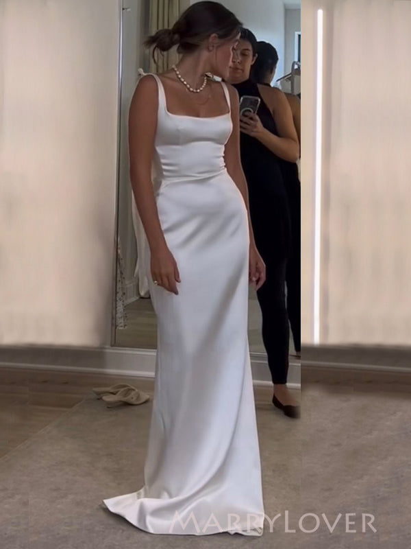 Formal Ivory Satin Mermaid Long Evening Prom Dresses, Custom Wedding Dress, MR9092