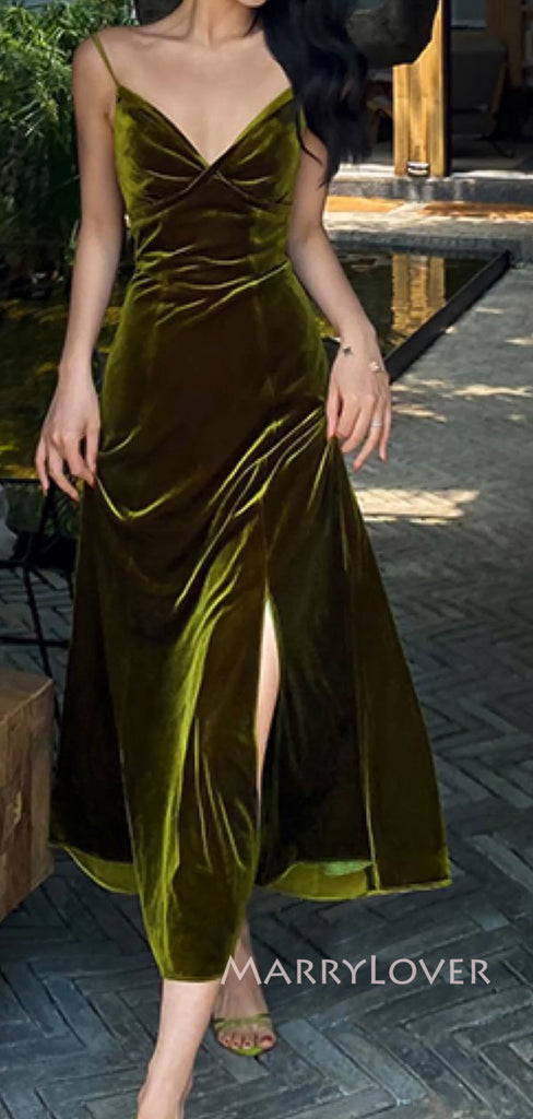 Gorgeous Velvet V-neck Long Evening Prom Dresses, A-line Prom Dress, MR9093