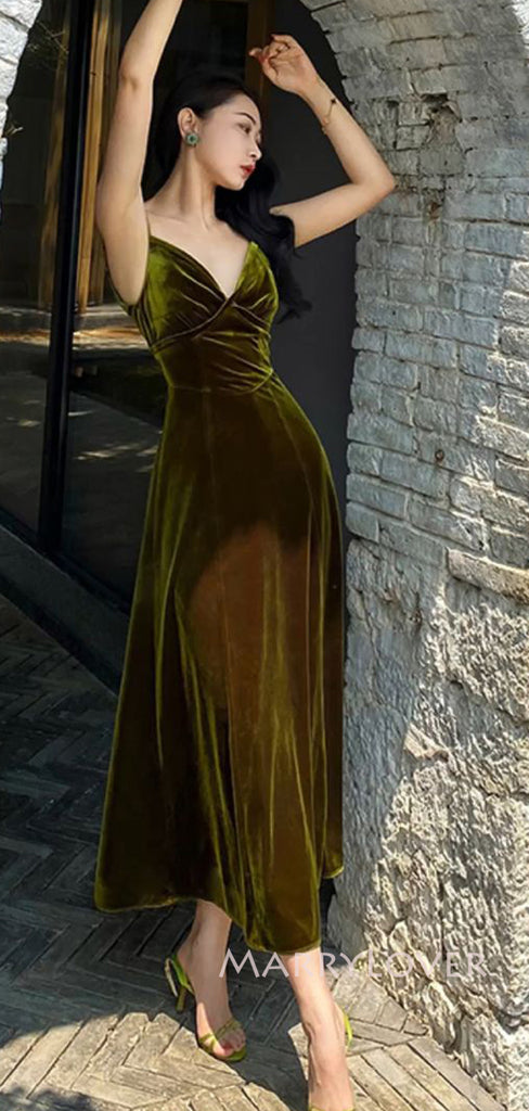 Gorgeous Velvet V-neck Long Evening Prom Dresses, A-line Prom Dress, MR9093