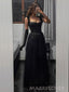 Sparkly Black Tulle A-line Straps Long Evening Prom Dresses, MR9096