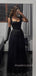 Sparkly Black Tulle A-line Straps Long Evening Prom Dresses, MR9096