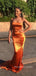 Burnt Orange Mermaid Spaghetti Straps Long Evening Prom Dresses, MR9106