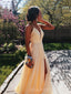 Spaghetti Straps A-line Yellow V-neck Long Evening Prom Dresses, MR9108
