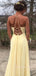 Spaghetti Straps A-line Yellow V-neck Long Evening Prom Dresses, MR9108