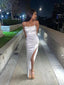 Sexy High Slit Ivory Satin Long Evening Prom Dresses, Spaghetti Straps Prom Dress, MR9111