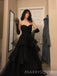 Black Tulle Strapless A-line Long Evening Prom Dresses, Sweetheart Prom Dress, MR9115