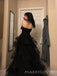 Black Tulle Strapless A-line Long Evening Prom Dresses, Sweetheart Prom Dress, MR9115