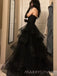 Black Tulle Strapless A-line Long Evening Prom Dresses, Sweetheart Prom Dress, MR9115