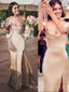 Off Shoulder Satin Mermaid Side Slit Long Evening Prom Dresses, MR9116