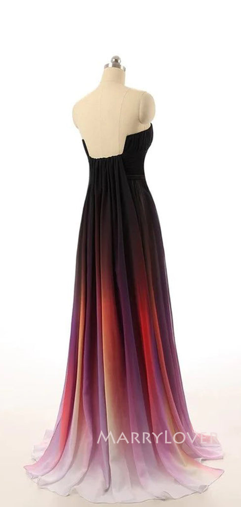 A-line Chiffon Strapless Unique Long Evening Prom Dresses, MR9120