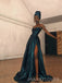 High Slit Satin A-line Long Evening Prom Dresses, Custom Prom Dress, MR9124
