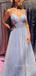 Sparkly Formal Blue A-line Long Evening Prom Dresses, V-neck Prom Dress, MR9126