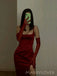 Simple Red Satin Mermaid Side Slit Long Evening Prom Dresses, MR9127
