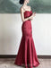 Spaghetti Straps Red Satin Long Evening Prom Dresses, Mermaid Prom Dress, MR9129