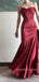 Spaghetti Straps Red Satin Long Evening Prom Dresses, Mermaid Prom Dress, MR9129