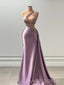 One Shoulder Satin Mermaid Long Evening Prom Dresses, See Thrpugh Prom Dress, MR9132