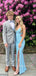 Elegant Sheath Mermaid Blue Long Evening Prom Dresses, V-neck Straps Prom Dress, MR9134