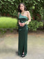 Green Satin Mermaid Side Slit Long Evening Prom Dresses, One Shoulder Prom Dress, MR9135