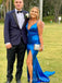 Royal Blue Satin Mermaid V-neck Straps Long Evening Prom Dresses, MR9139