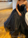 Sweetheart Black Tulle A-line Long Evening Prom Dresses, Gorgeous Custom Prom Dress, MR9140