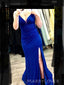Simple Sheath Royal Blue Mermaid Spaghetti Straps Long Evening Prom Dresses, MR9142