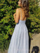 A-line Blue Sparkly Spaghetti Straps Long Evening Prom Dresses, V-neck Prom Dress, MR9144